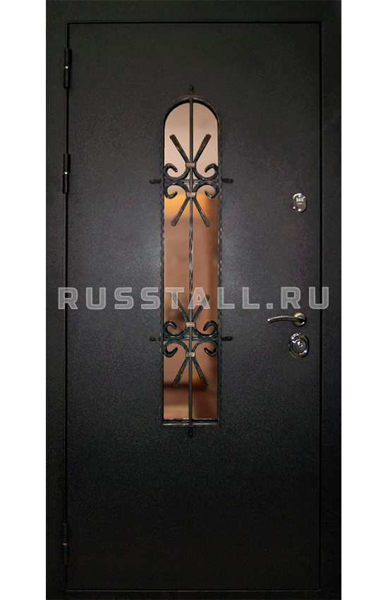 Железная дверь в коттедж с ковкой RS22 - Изображение
