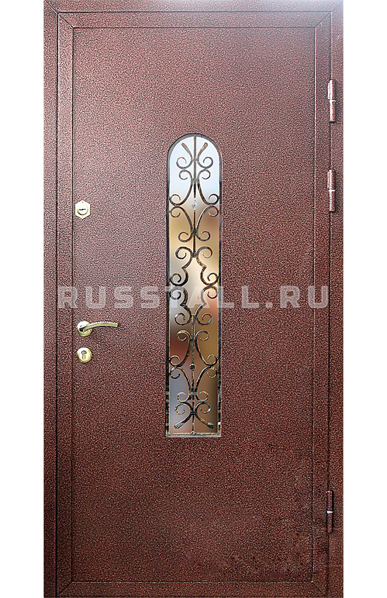Стальная дверь с ковкой в коттедж RS43 - Изображение