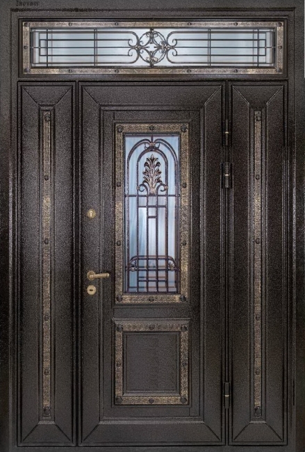 Входная дверь с фрамугой и ковкой RS-291 - Изображение